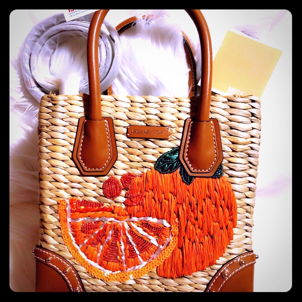 Michael Kors Malibu Tangerine Straw  Satchel